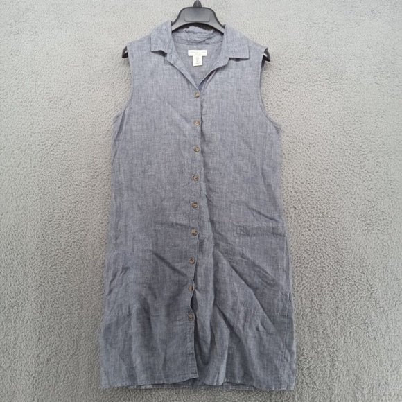 Adrienne Vittadini Dress Womens Small Blue 100% Linen Chambray Preppy Classic‎ - Picture 1 of 9